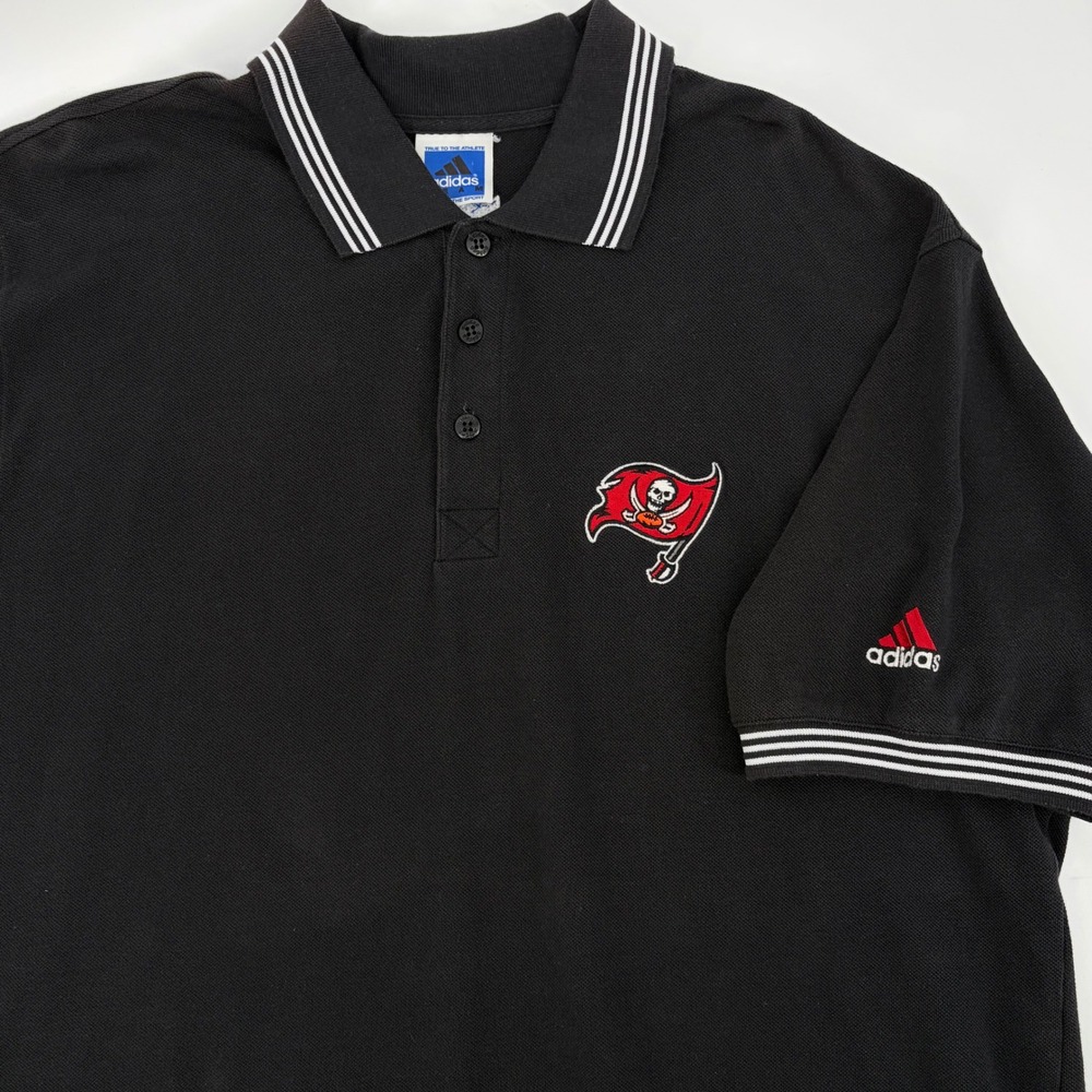 NFL Adidas Polo Shirt Mens Large Tampa Bay Buccaneers Black Football Fan Sporty